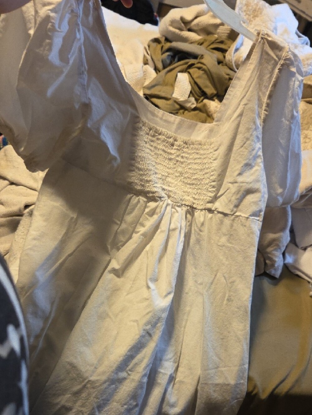 Gianni Bini White Smocked Blouse with Subtle Orange Logo - Picture 2 of 3